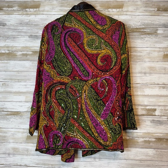 Vintage 80s Judith Ann Plus Silk Whimsical Sequins Blazer Women’s Size 1x - Picture 6 of 8